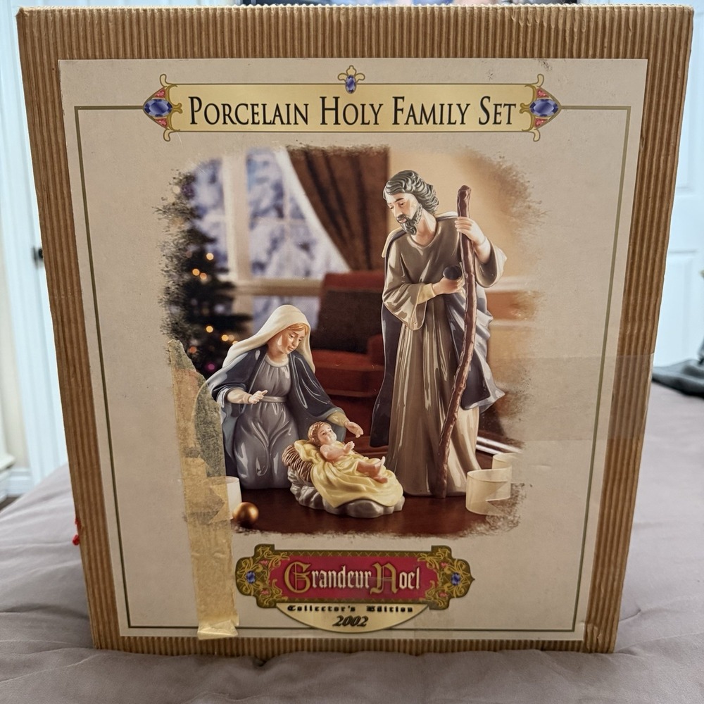 Grandeur Noel Holy Family Set 12in Nativity 3pc Porcelain Multicolor 2002
